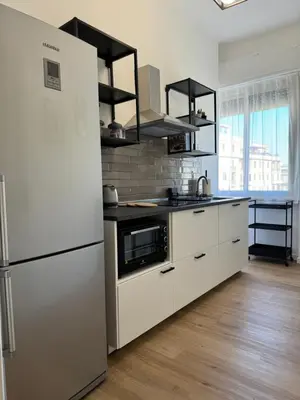 a kitchen with white appliances and a refrigerator at Casa Palmiero in Rome