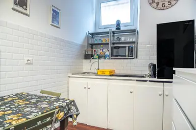 a kitchen with a sink and a microwave at Lion Renting Colosseum in Rome