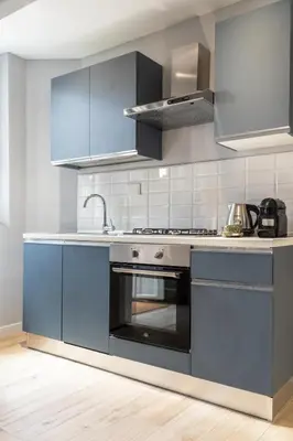 a kitchen with blue cabinets and an oven at Pigneto Apartment VaDo al Pigneto Collection in Rome