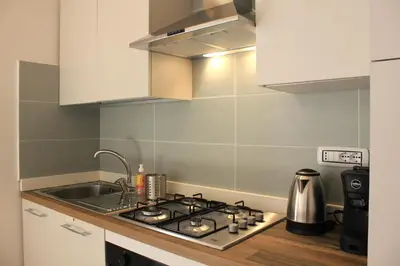 a kitchen with a stove and a sink at Epirhome, tra Colosseo e Porta Santa in Rome