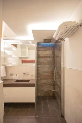 a bathroom with a shower and a sink at Pantheon Luxury Apartment in Rome