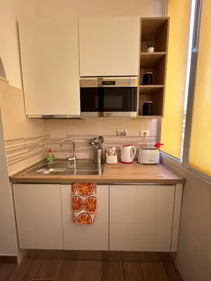 a kitchen with a sink and a microwave at La Casa di Léon - Battistini - Vaticano in Rome