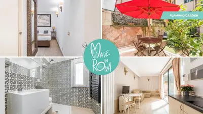 a collage of photos of a kitchen and a house at Flaminio Garden, Indenpent Flat 10 min from the City Center in Rome