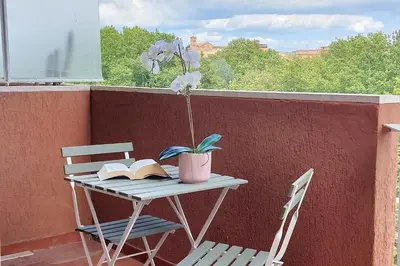 a table with a plant and books on a balcony at YCH-Rifugio incantato sul Tevere in Rome