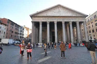 a group of people standing in front of a building at Space Home in Rome