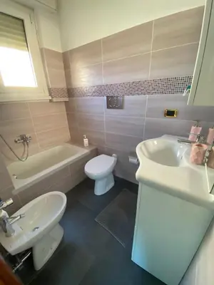 a bathroom with a sink and a toilet and a bath tub at Malu's house in Rome