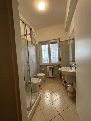 a bathroom with a toilet and a sink and a shower at Peppe's Bed in Rome