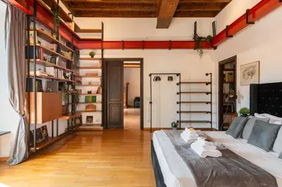 a bedroom with a large bed in a room at Appartamento con vista piazza Navona in Rome