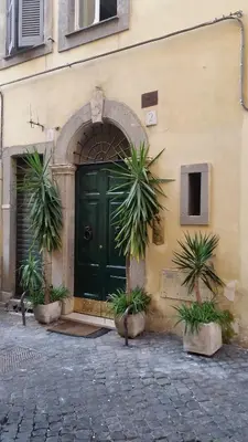 a green door with plants in front of a building at Diapason Colosseo Suite in Rome