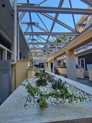 a building with a glass roof with plants and rocks at Trastevere golden luxury loft in Rome