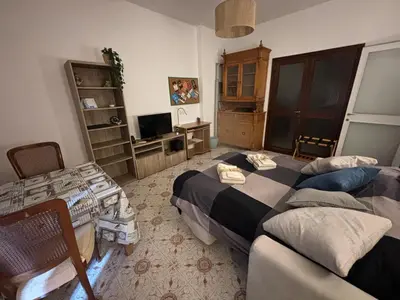a living room with two beds and a couch at Accogliente Appartamento Roma in Rome