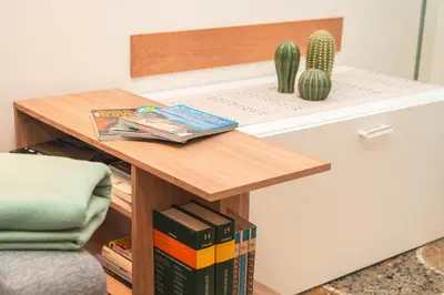 a wooden table with a cactus on a desk at Il giardino di San Pietro - 10 minuti dai Musei Vaticani in Rome