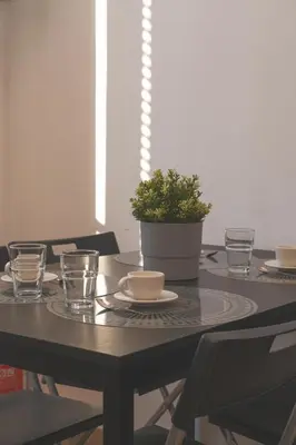 a black table with a plant on top of it at Elena's Apartment - Piramide Metro Station in Rome