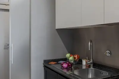 a kitchen with a sink and vegetables on a counter at iFlat Modern & Relaxing apartment in Trastevere in Rome