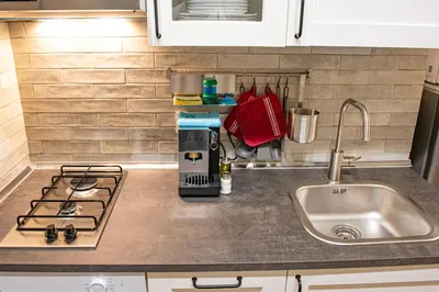 a kitchen counter with a sink and a stove at Locazioni Ostiense - Joy House in Rome