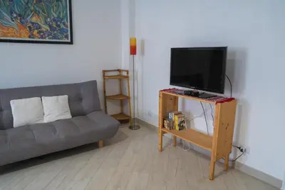 a living room with a couch and a tv on a table at San Paolo GreenHouse in Rome
