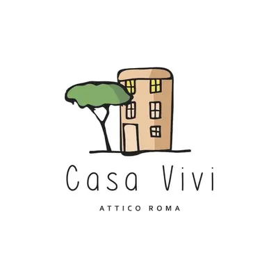 a building and a tree logo design at Casa Vivi in Rome