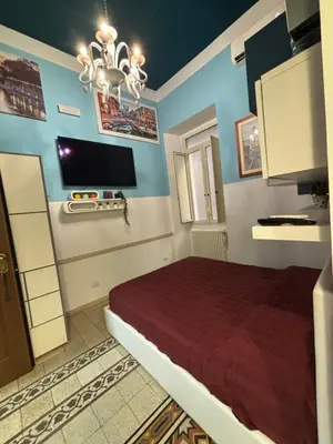 a bedroom with a bed and a flat screen tv at Nicky's House in Rome