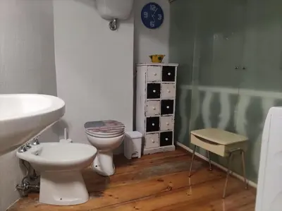 a bathroom with a toilet and a sink at Colosseo Vintage Apartment in Rome