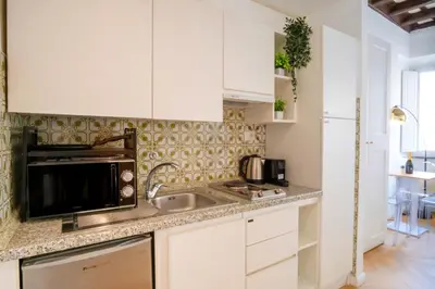 a kitchen with a sink and a microwave at Elegantis Trevi Suite Apartment - Just 50m from Trevi Fountain in Rome