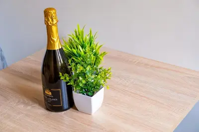 a bottle of wine and a potted plant on a table at Elegantis Trevi Suite Apartment - Just 50m from Trevi Fountain in Rome