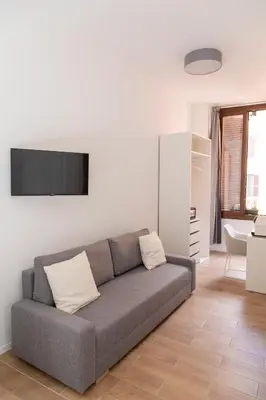 a living room with a couch and a tv at Relais Borsieri in Rome