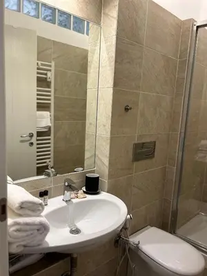 a bathroom with a sink and a shower at Appartamento San Pietro Alla Cupola in Rome