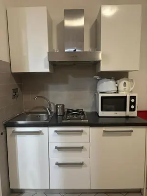 a kitchen with a sink and a microwave at Cerri apartment in Rome