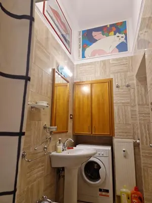 a bathroom with a sink and a washing machine at Simple life in Rome in Rome