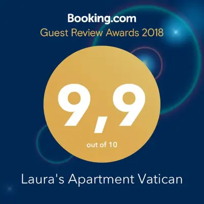 a sign that says quest review awards with a yellow circle at Laura's Apartment Vatican in Rome