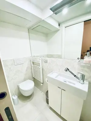 a white bathroom with a toilet and a sink at Cozy Flat near the Vatican! in Rome