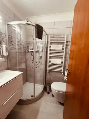 a bathroom with a shower and a toilet and a sink at A&F Colosseo in Rome