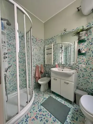 a bathroom with a shower and a sink and a toilet at Sunrise House - San Giovanni in Rome