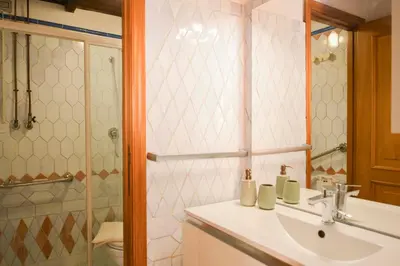 a bathroom with a sink and a shower at Appartamento storico borgo Pio in Rome