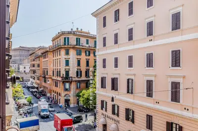 a view of a city street with buildings at 