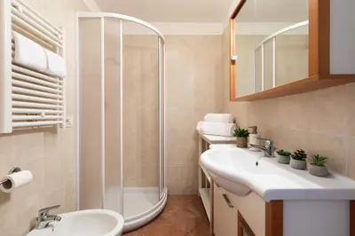 a bathroom with a shower and a sink and a toilet at Centro - casa a Trastevere in Rome