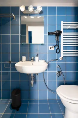 a blue bathroom with a sink and a toilet at Barletta Vatican Rooms in Rome