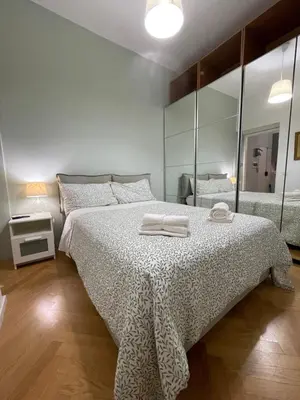 a bedroom with a large bed and a mirror at Lotto 21 della Garbatella in Rome