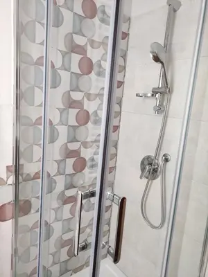 a shower in a bathroom with a glass door at Oasi Ridolfi in Rome
