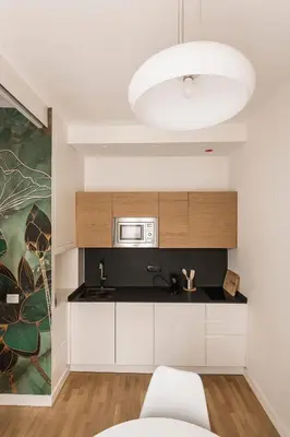 a kitchen with a sink and a microwave at Sant'Andrea Apartment in Rome
