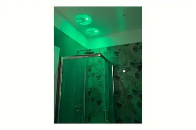 a bathroom with green walls and a shower at Lux Vaticana Suite in Rome