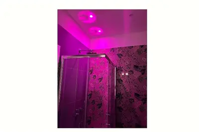 a bathroom with purple lighting and a shower at Lux Vaticana Suite in Rome