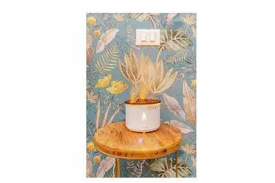 a pot on a wooden table with a wall at Lux Vaticana Suite in Rome
