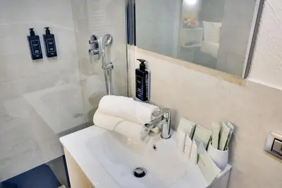a bathroom with a sink and a shower at V Collection Rome Jubilee Guest House in Rome