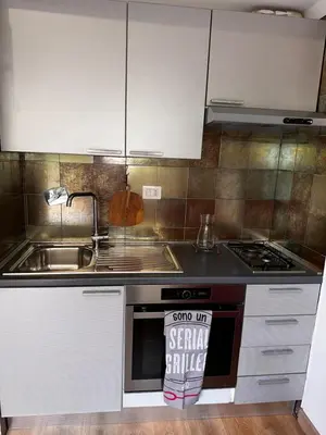 a kitchen with a sink and a stove top oven at Casa Marlon Pietralata in Rome