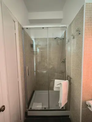 a bathroom with a shower with a glass door at Gregory B&B Vatican in Rome