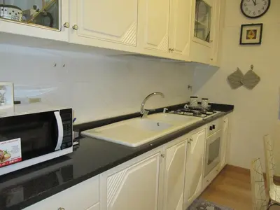 a kitchen with a sink and a microwave at Matteo al Vaticano Vicino Metro in Rome