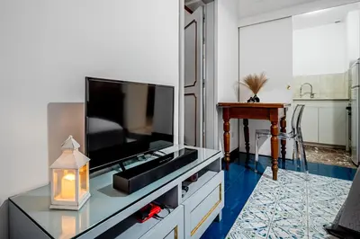 a living room with a large flat screen tv at Guinera Guest House in Rome