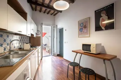 a kitchen with a sink and a microwave on a counter at Sant'Angelo Terrace Apartment in Rome