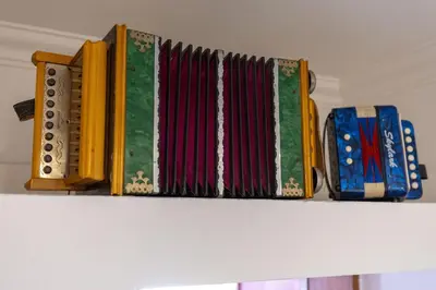 an arrangement of accordions on top of a shelf at Rome Historic Center Stylehouse in Rome